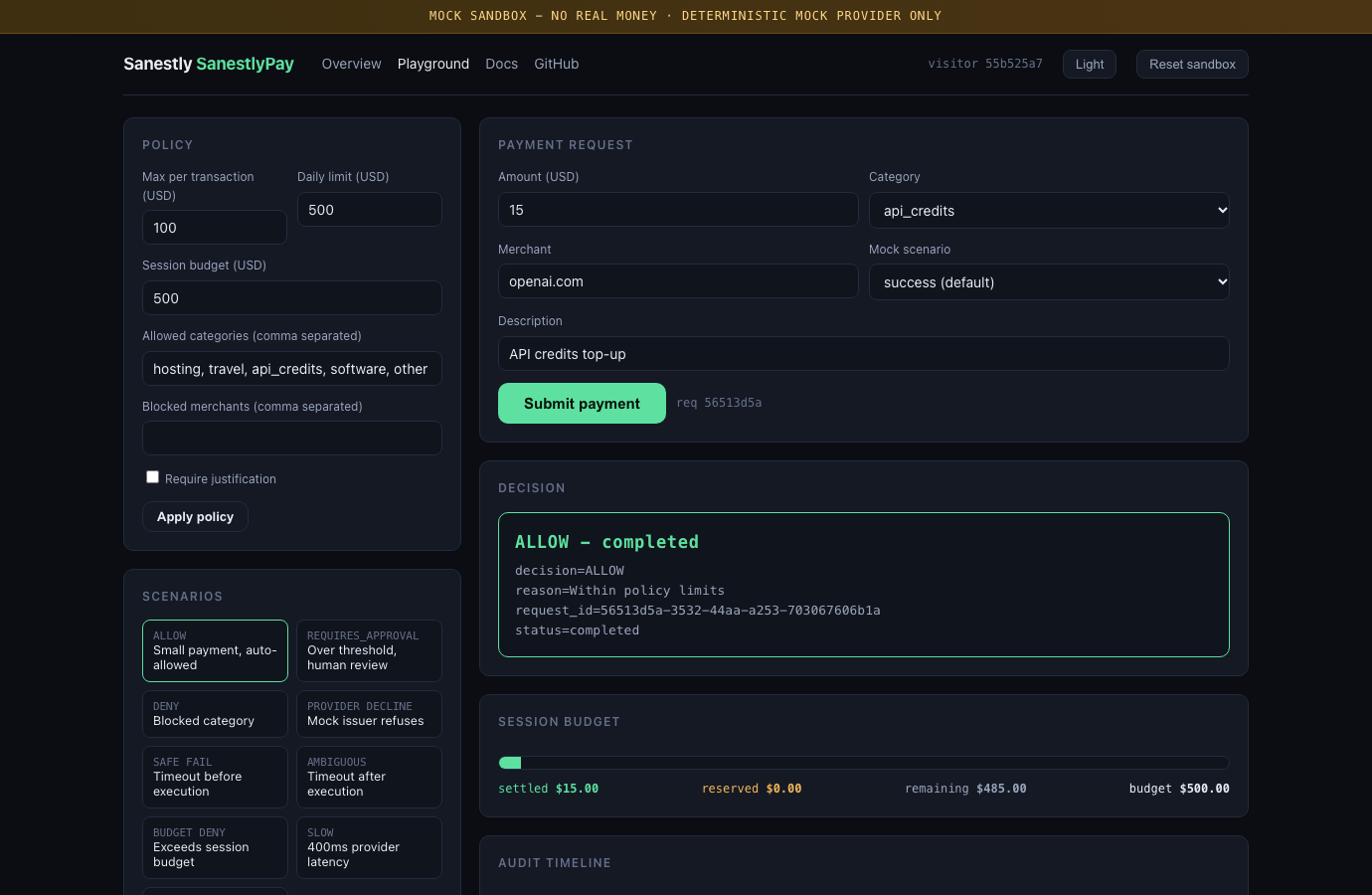 Allowed payment result with decision reason
