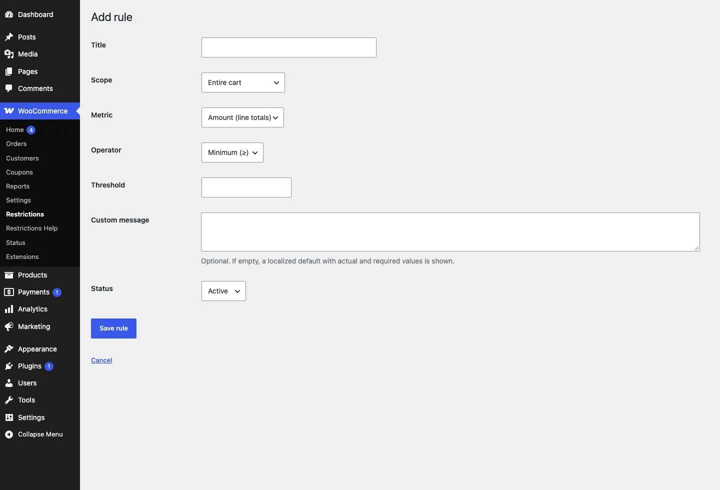 Cart Restrictions screenshot 2